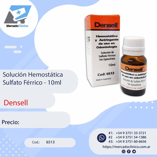 [6513] Solución hemostática Sulfato Férrico sin epinefrina - FRASCO 10ml - Densell